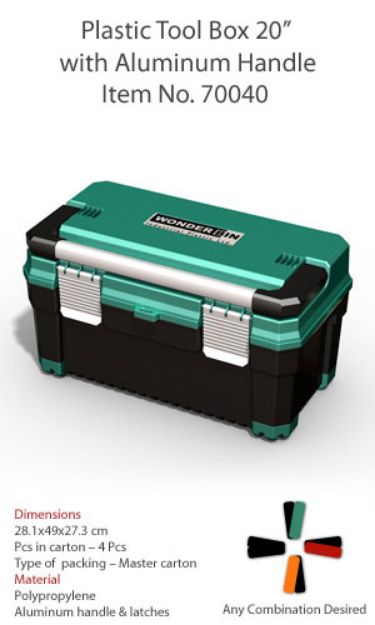 Picture of WONDERBIN 20&#039;&#039; GREEN/BLK PLASTIC TOOLBOX C/W ALUMINIUM HANDLE & FASTENERS