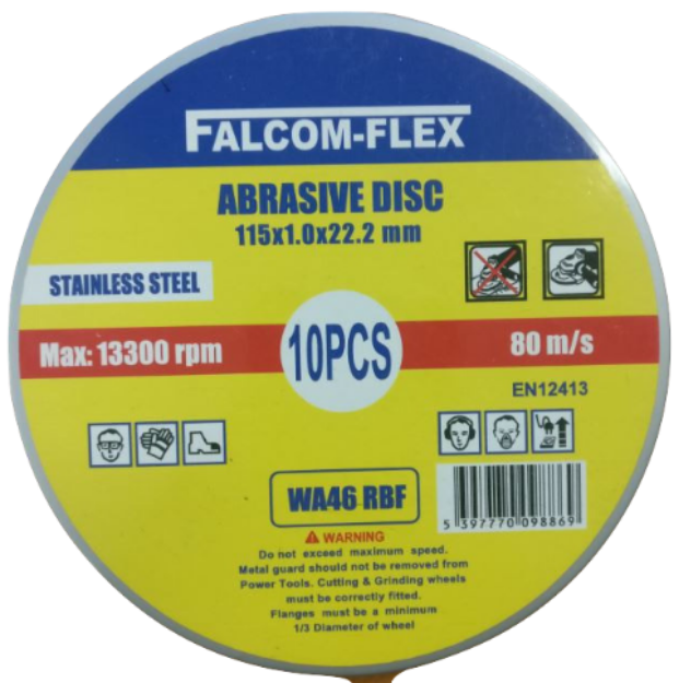 Picture of 10 PIECE TIN FALCOM FLEX 4.5"/115X1.0MM STAINLESS STEEL CUTTING DISCS
