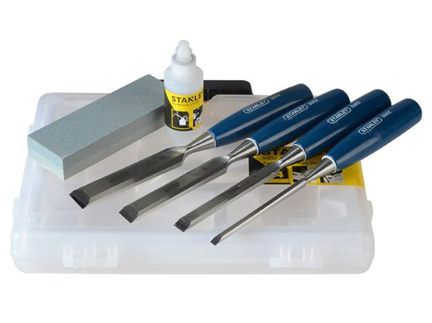 Picture of XM STANLEY 0-16-130 4pc  6,12,18 & 25mm CHISEL SET W/ OIL & STONE