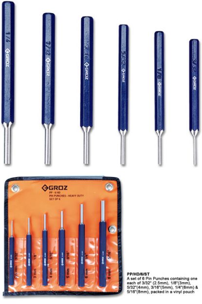 Picture of GROZ Pin Punch Heavy Duty set of 6 - Packed in a Terylene Pouch