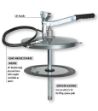 Picture of Groz High Pressure Grease pump with heavy duty 12" drum cover in metallic grey finish. With 255-282 mm rubber follower plate 48"