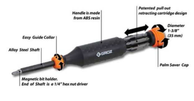 Picture of GROZ RETRA DRIVE 13PCE RATCHET SCREWDRIVER 13 IN 1 (33713 RD/SD/7R