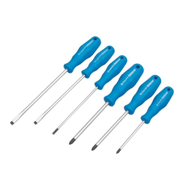 Picture of GEDORE 2150-2160 PZ06 SCREWDRIVER SET 6PCE CONTAINS 4, 5.5, 6.5 & 8 SLOTTED HEAD & PZ 1 & 2