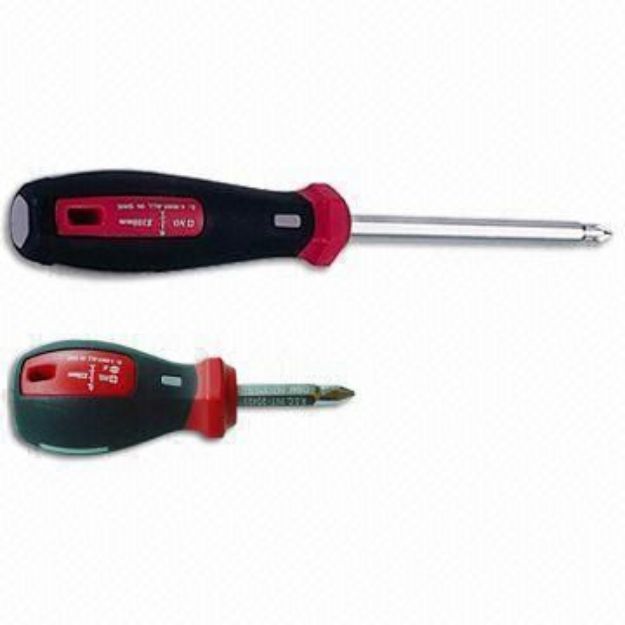 Picture of BORDEREX 7 IN 1 2PC SCREWDRIVER SET FITS PH 0,1,2,3 & PZ 1,2,3 S2 ALLOY STEEL BLADE, DIN STANDARD TORSION