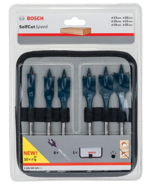 Picture of Bosch 6pc Self Cut Speed Spade Flat Drill Bit Set Includes 13,16,19,20,22,25mm 2608595425