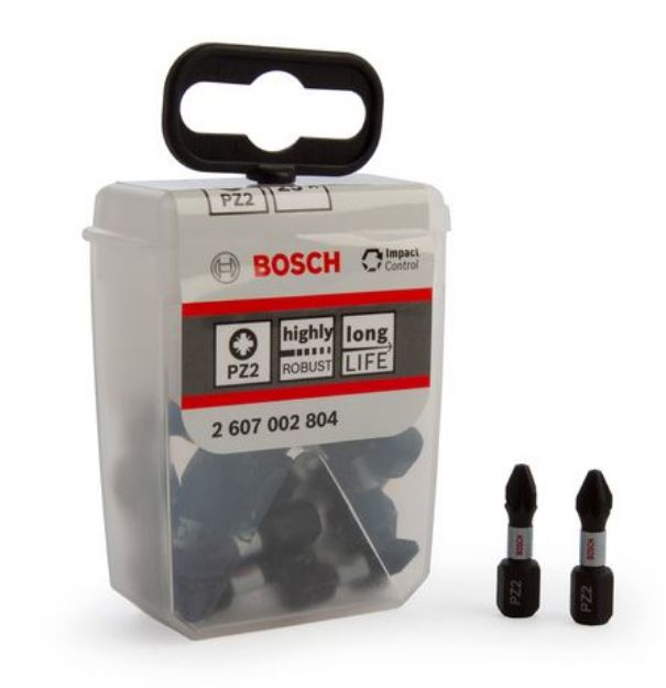 Picture of Bosch Pozi 2 Impact Control Screwdriver Bits Pkt 25 In Tic Tac Box 2607002804
