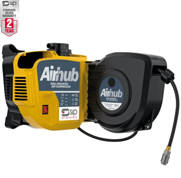 Picture of Sip 05323 AirHub Wall Mounted Direct Drive Compressor with 9mm Air Hose Reel 8bar
