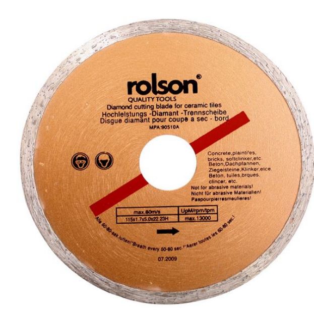 Picture of ROLSON 24864 Ø115mm DIAMOND TIPPED CONTINUOUS CERAMIC TILE CUTTING BLADE Ø22.2 BORE