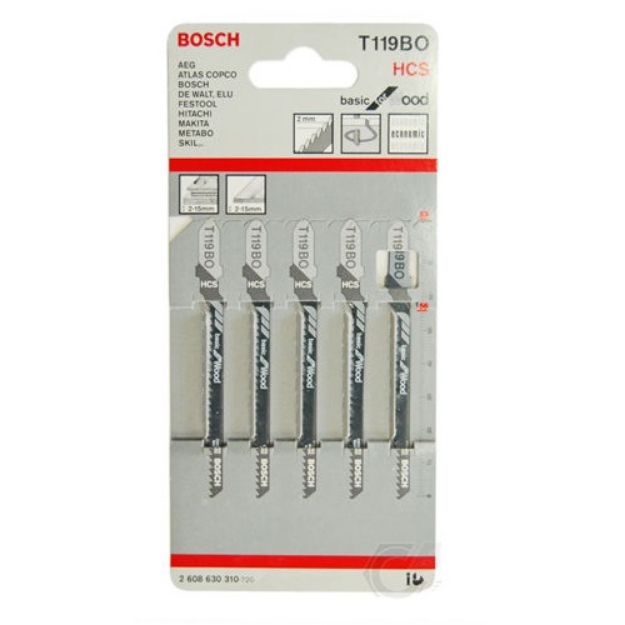 Picture of Bosch T119BO 5Pk  Jigsaw Blades For Wood 56mm Cutting Lenght 2mm Pitch