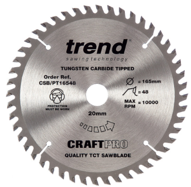 Picture of Trend PLUNGE SAW BLADE 165MM x 48T x 20MM x 2.2MM ATB FOR DEWALT, BOSCH & MAKITA