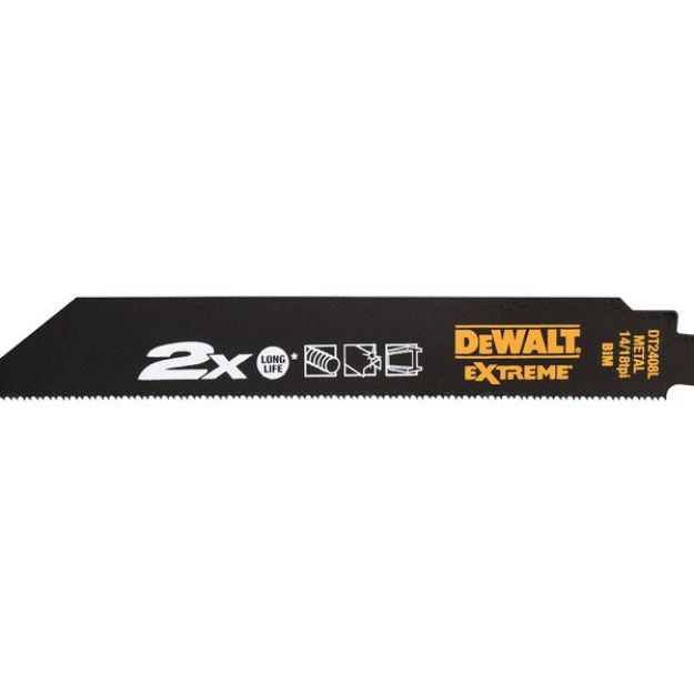 Picture of Dewalt DT2408L Pkt 5 Reciprocating/Sabre Saw Blades 203mm 14-18TPI Metal 2x Life