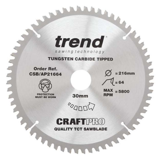 Picture of Trend CSB-AP21664 216x30mm 64T TCT Blade For Aluminium & Plastic