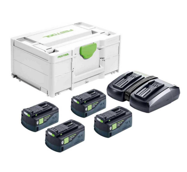 Picture of Festool 577137 Energy Set SYS 18V 4x5,2/TCL 6 DUO Includes: x4 5.2Ah Batteries, TCL 6 DUO Rapid Charger in Systainer SYS3 M 187