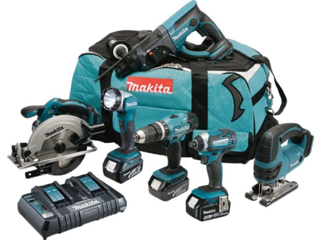 Picture of MAKITA DLX6068PT 6PC 18V LXT COMBO KIT INCLUDES DHP453 2 SPEED COMBI DRILL, DHR202 SDS DRILL, DTD152 IMPACT DRIVER, DJV180 JIGSAW, DSS611 CIRCULAR SAW, DML802 TORCH, c/w 3 x 5.0Ah Li-ion batteries, Dual Port Charger & Carry bag