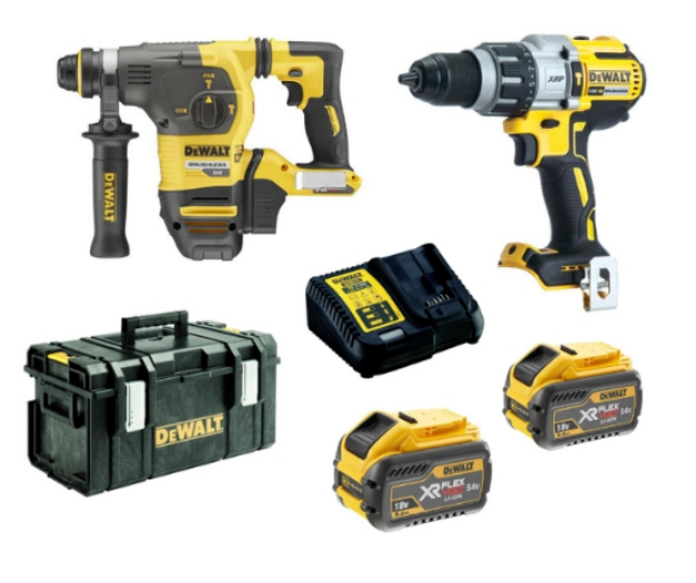 Picture of Dewalt DCK2033X2 2pc Kit Includes DCH333 SDS Drill & DCD996 3 Speed Combi Drill C/W 2 x 9.0Ah Li-ion Flexvolt Batteries & Fast Charger In DS300 Box