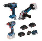 Picture of Bosch 3pc 18v Brushless Combo Kit Includes GSB18V55 2 Speed Combi Drill GDX18V200 Impact Wrench/Driver & GWS18V-10C Angle Grinder C/W 3 x 4.0Ah Procore Li-ion Batteries & Charger In Kitbag