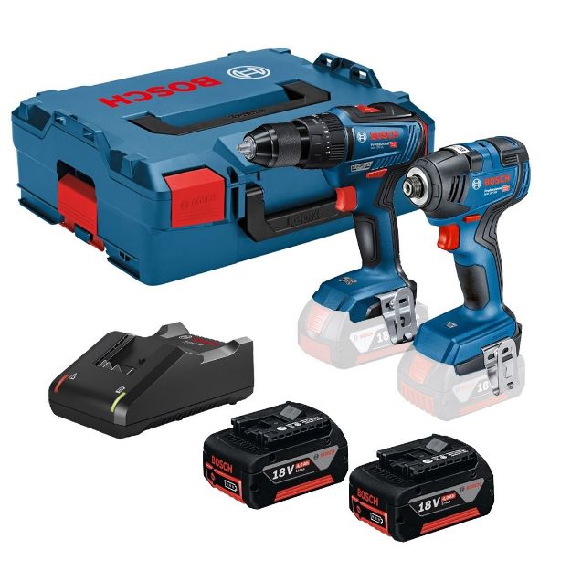 Picture of Bosch 2pc 18v Brushless Combo Kit Includes GDR18V200 Impact Driver & GSB18V55 2 Speed Combi Drill C/W 2 x 4.0Ah Li-ion Batteries & Charger In L-boxx