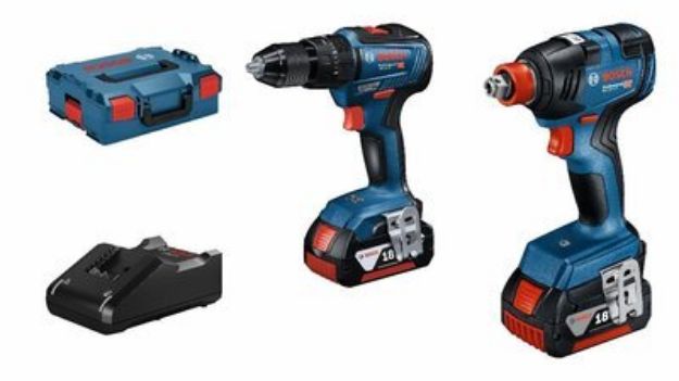 Picture of Bosch 2pc 18v Brushless Combo Kit Includes GDX18V200 Impact Wrench/Driver & GSB18V55 2 Speed Combi Drill C/W 2 x 4.0Ah Li-ion Batteries & Charger In L-boxx
