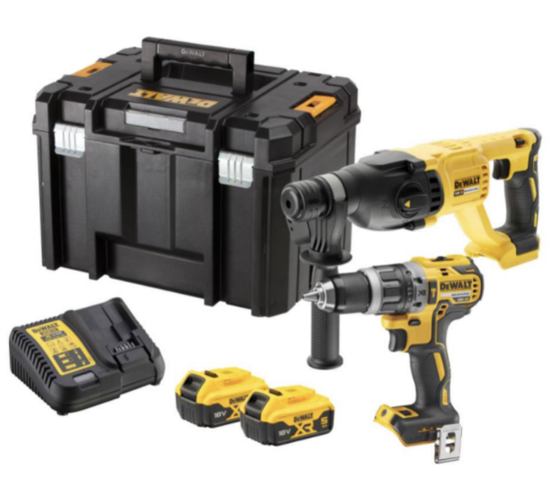 Picture of DEWALT DCK2071P2T 18V XR Brushless Cordless Kit, 2 Piece, 2 x 5.0Ah Batteries.. 1 x DCD796 –18V XR Brushless Combi Drill1 X DCH133 –18V XR Brushless SDS+ Hammer Drill