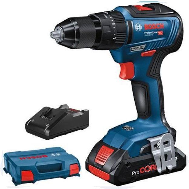 Picture of Bosch GSB18V-55M1P 18V Brushless 2 Speed Combi Drill 55nm 0-2000rpm C/W 1 x 4.0Ah Li-ion Procore Battery & Charger In L-boxx