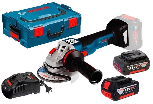 Picture of Bosch GWS18V-10CM2P 18v 41/2'' 115mm Brushless Angle Grinder 9000rpm 2.0kg C/W 2 4.0Ah Procore Li-ion Batteries & Charger in L-boxx