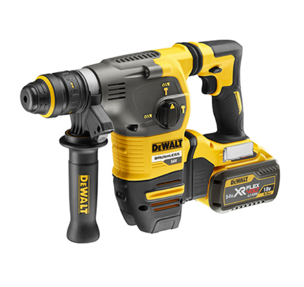 Picture of Dewalt DCH334X2 54V XR 30mm Flexvolt SDS Plus Drill C/W Interchangeable Chuck 0-1100rpm 0-4480bpm 3.5j 5.1kg C/W T-stak Box DCB118 Fast Charger & 2 x DCB547 9.0ah Li-ion Flexvolt Batteries 