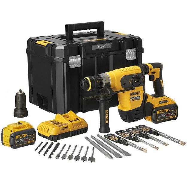 Picture of Dewalt DCH417X2 54V XR 32mm 4kg Flexvolt SDS Plus Multi Drill C/W Interchangeable Chuck C/W 2 x 9.0Ah Li-ion Flexvolt Batteries & Fast Charger In T-stak Box