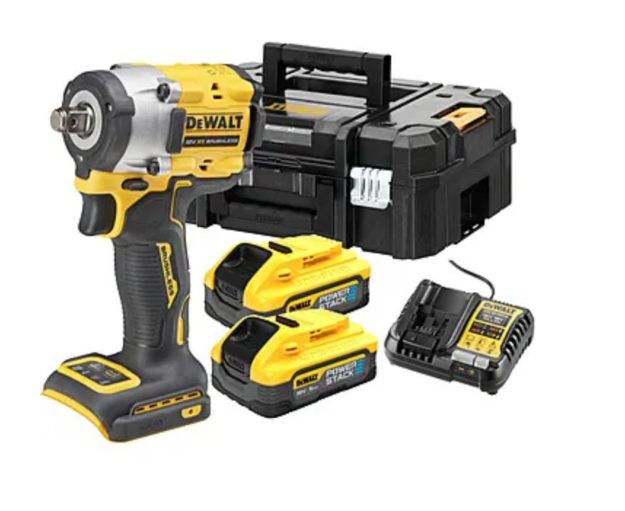 Picture of Dewalt DCF921H2T 18V XR Brushless 1/2 Compact Impact Wrench (406Nm)(Scaffolders Hog Ring Version) C/W x2 5.0Ah Powerstack Batteries & Multi Voltage Charger in T-Stak Box 