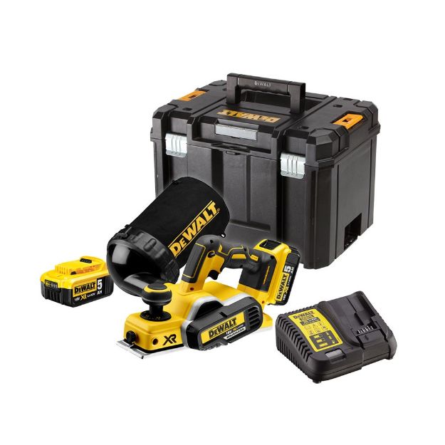 Picture of Dewalt DCP580P2 18V XR Brushless 82mm Planer 15000rpm Max Depth 2mm Rebate Depth 9mm 3.1kg  C/W 2 x 5.0Ah Li-ion Batteries & Charger In T-stak Box