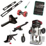 Picture of Trend R14K1/DOOR/C Cordless 18V Router with Complete Door Hanging Kit Includes Skeleton Hinge Jig,Hinge Cutter,Corner Chisel, 60pc Bit Set,Door Clamp, Stand, Lift & Skate