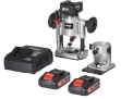 Picture of Trend T18S/R14K2 18V 1/4" Brushless Router Kit with Plunge & Trim Bases 60mm Plunge Depth 37mm Trim Depth 2.79kg C/W 2 x 4.0Ah Battery and Fast Charger In Carry Case