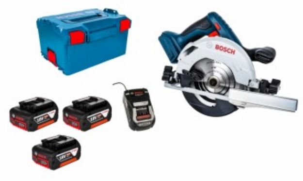 Picture of Bosch GKS18V-57G 18V Rail Compatible Circular Saw 3400rpm 57mm Cutting Depth 165x20mm Blade C/W 2 x 5.0Ah Li-ion Batteries In L-boxx