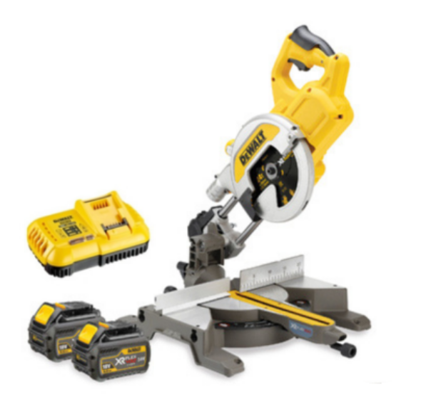 Picture of DEWALT DCS777T2 54V XR Mitre Saw Flexvolt 216mm c/w box, charger, 2 x DCB546 6.0ah Li-ion FLEXVOLT BATTERIES