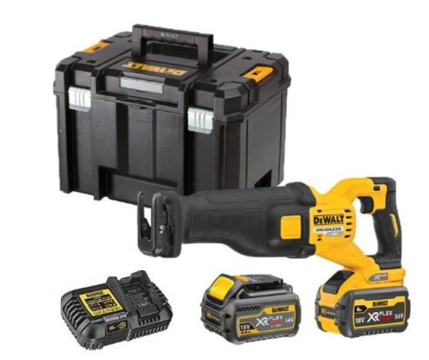 Picture of Dewalt DCS389T2 54V XR Flexvolt High Power Reciprocating Saw 0-3000spm 3.6kg C/W 2 x 6.0Ah Li-ion Batteries & Charger T-stak Box 