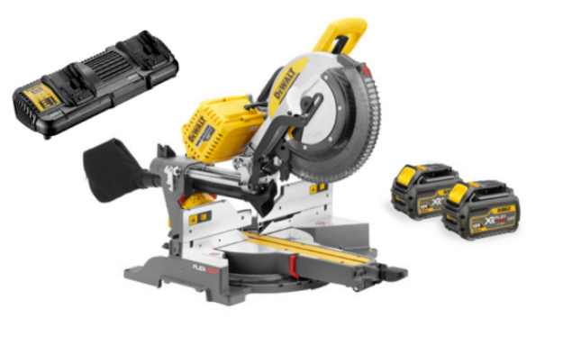 Picture of DEWALT DHS780T2 54V XR FLEXVOLT 300mm MITRE SAW  3800rpm 303x110mm cutting capacity 300x30mm blade 25.5kg c/w DCB118 fast charger 2 x DCB546 6.0ah Li-ion FLEXVOLT BATTERIES