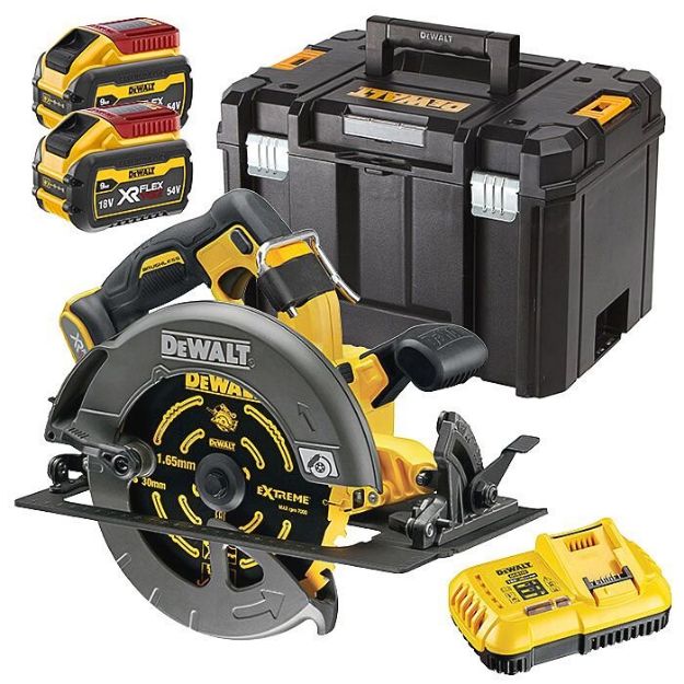 Picture of Dewalt DCS578X2 54V XR Flexvolt High Power Circular Saw 5800rpm 67mm Cutting Depth 190x30mm Blade 3.6kg C/W 2 x 9.0Ah Li-ion Batteries & Charger In T-stak Box