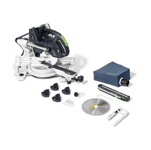Picture of Festool 576847 KSC 60 EB-Basic Cordless Sliding Compound Mitre Saw, 305x60mm Cut at 90°/90°, 216x30mm Blade,18kg Bare Unit Includes Bevel Tool,Dust Bag,36T Blade, Elevation Feet & FSZ 120 Clamp.