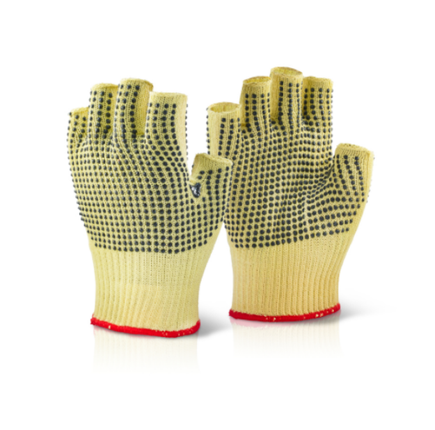 Picture of KFLGMWD LGE H/D YELLOW FINGERLESS, BLACK KEVLAR POLKA DOTTED GLOVES