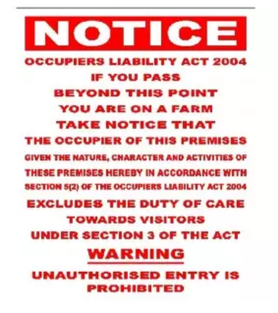 Picture of OCCUPIERS LIABILITY ACT 2004 (FARM) 400X488 CORRIBOARD SAFETY SIGN