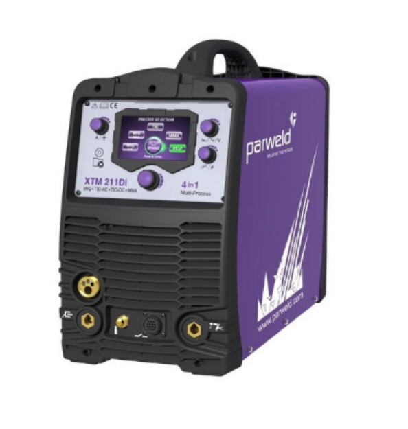 Picture of PARWELD XTM211DI-P2 4 in 1 DIGITAL MULTI PROCESS MIG INVERTER AC TIG DC TIG AND MMA C/W Machine with MMA leads, twin gas hoses, 3M250A MIG torch 4 Button, PRO TIG 4M torch with 3 button control 