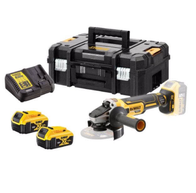 Picture of Dewalt DCG405P2 18V XR 5'' 125mm Brushless Angle Grinder 800w 9000rpm 1.75kg C/W 2 x 5.0Ah Li-ion Batteries & Charger In Box ***