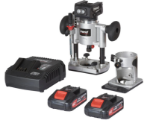 Picture of Trend T18S/R14K2 18V 1/4" Brushless Router Kit with Plunge & Trim Bases 60mm Plunge Depth 37mm Trim Depth 2.79kg C/W 2 x 4.0Ah Battery and Fast Charger In Carry Case 