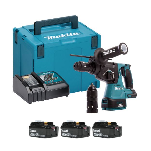Picture of Makita DHR243RMJ 18V Brushless SDS Drill With Interchangeable Chuck C/W 2 x 4.0Ah Li-ion Batteries & Charger  