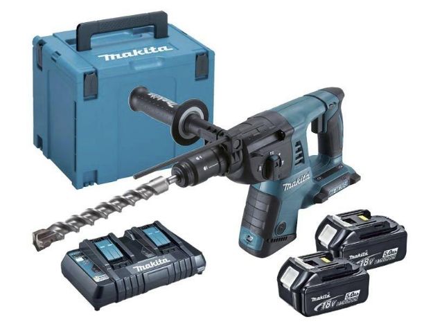 Picture of Makita DHR264 Twin 18v/36v 26mm SDS Drill 0-1200rpm 0-4800bpm 4.7kg C/W 2 x 5.0Ah Li-ion Batteries & Twin Charger In Mackpac Case