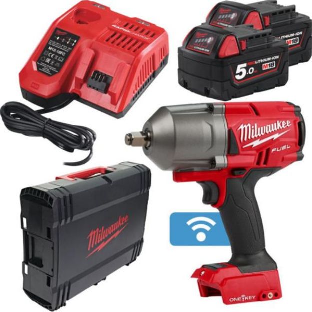 Picture of Milwaukee M18ONEFHIWF12-502X 18v 1/2'' 3 Speed High Torque Impact Wrench 1356nm Max Bolt M33 3.3kg C/W 2 x 5.0Ah Li-ion Batteries & Charger In Box