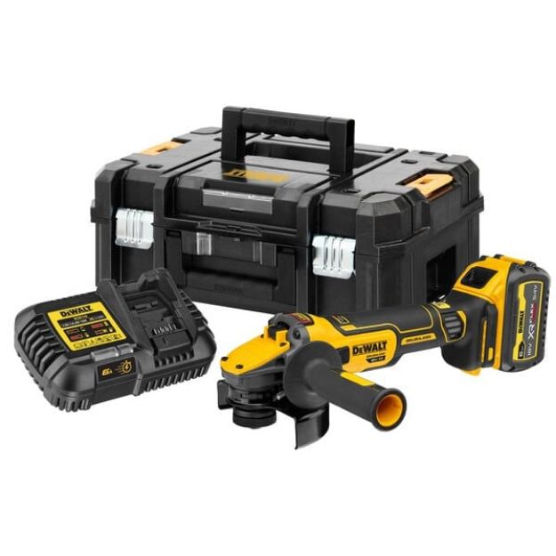 Picture of Dewalt DCG409T1 18v XR 5'' 125mm Brushless High Power Angle Grinder With Flexvolt Advantage C/W 1 x 6.0Ah Flexvolt Li-ion Battery & Fast Charger In T-Stak Box