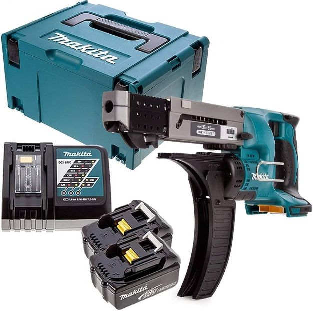 Picture of Makita DFR550RTJ 18V Autofeed Drywall Screwgun 4000rpm Capacity 25-55mm 3.1kg C/W 2 x 5.0Ah Batteries & Charger In Macpak