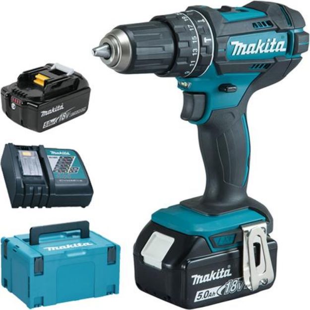 Picture of Makita DHP482RTWJ Combi Drill c/w x2 5.0Ah Batteries & Charger in Macpak  