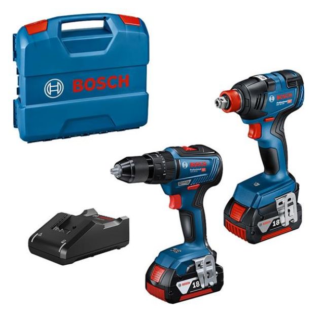 Picture of Bosch 2pc 18v Brushless Combo Includes GDX18V200 Impact Driver & GSB18V55 2 Speed Combi Drill Kit Bare Units In L-boxx