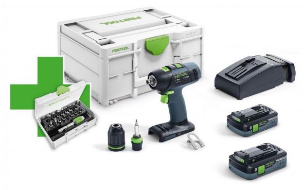 Picture of FESTOOL 577198 Cordless drill T 18+3 HPC 2X4,0 I-Plus inc. FREE bit set (PROMO)  